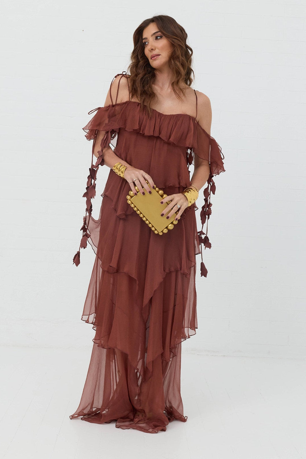 VESTIDO MAXI DE FOLHOS SWALLOW