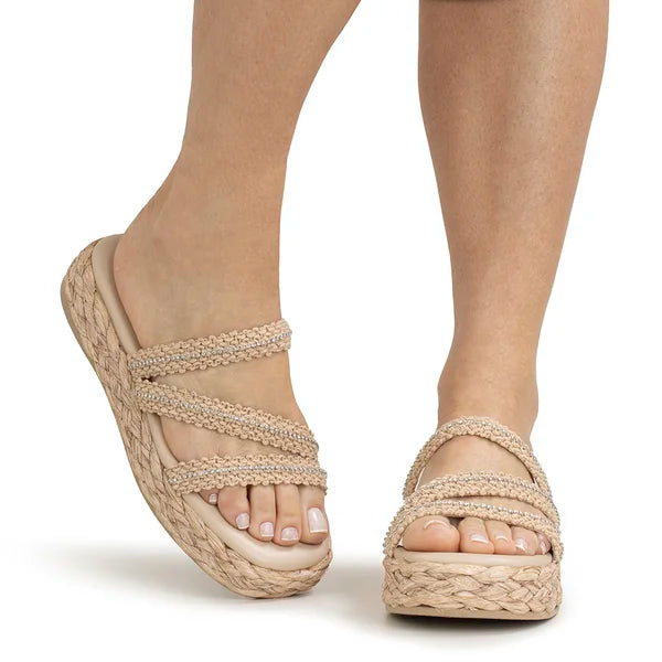 SANDALES EN RAPHIA AVEC STRASS LIALINE