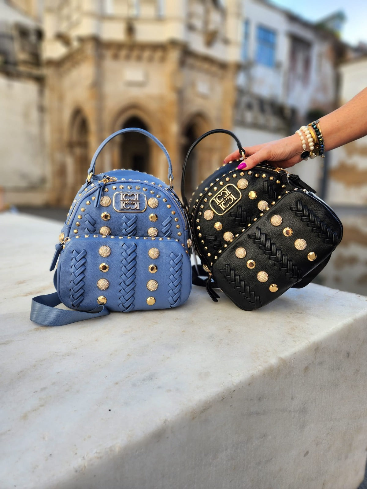 BACKPACK WITH STUDS LA CARRIE Karmel