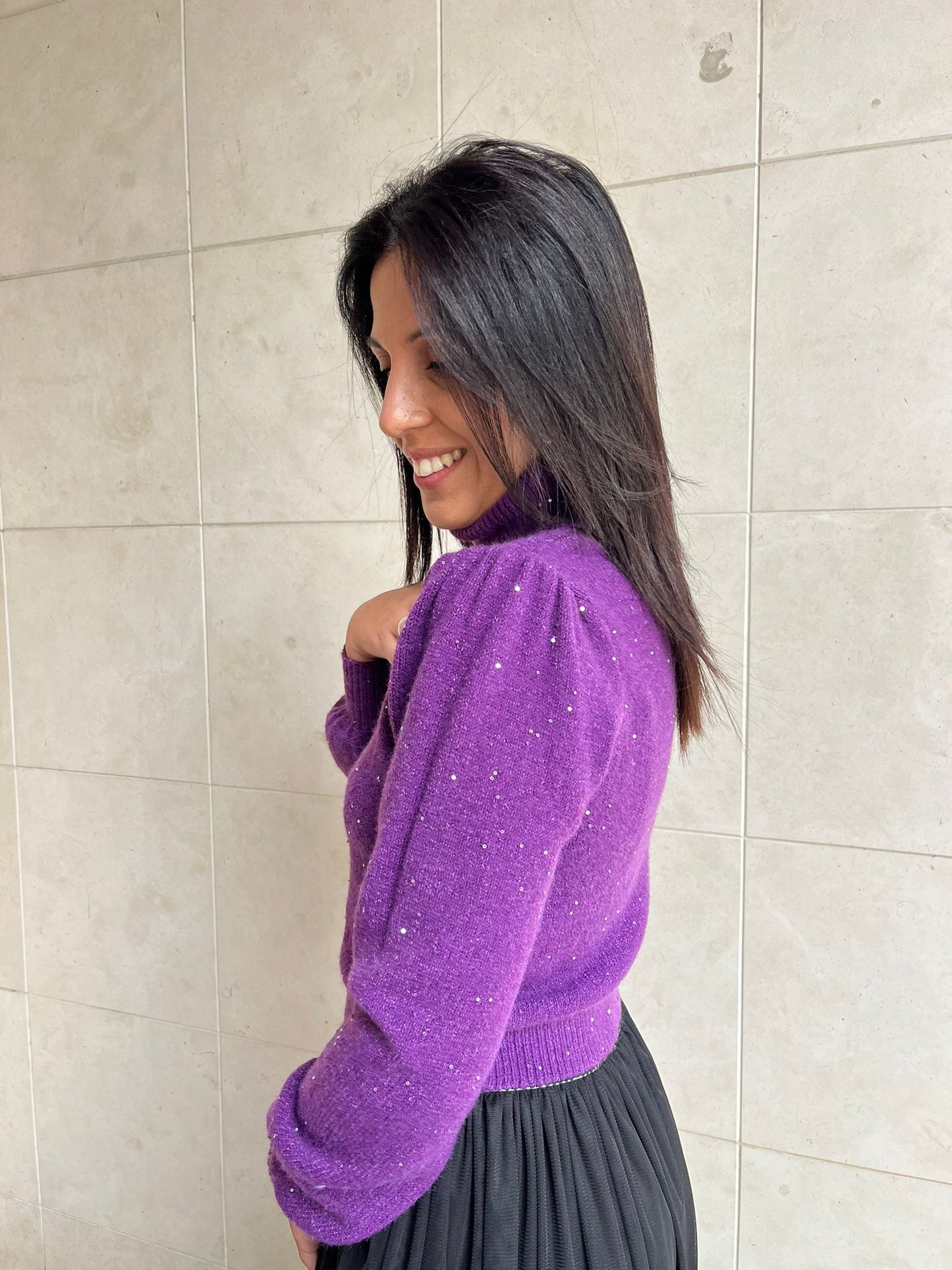 CAMISOLA MALHA COM LANTEJOULAS GUSI