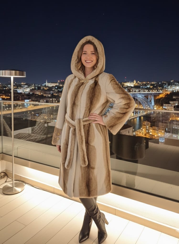 CASACO DE PÊLO COM CAPUZ DD