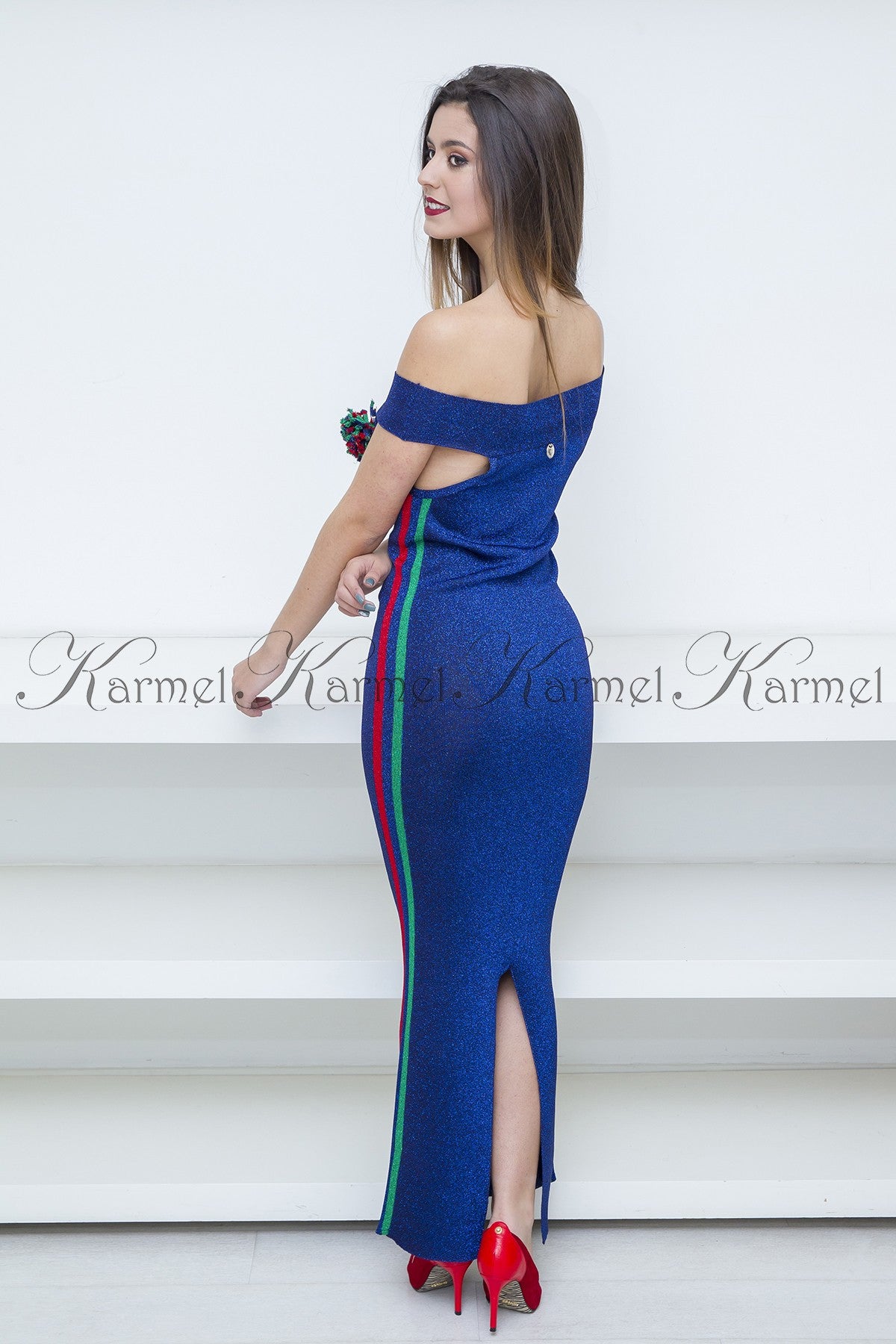 DENNY ROSE BROOK/POMPOM MAXI DRESS