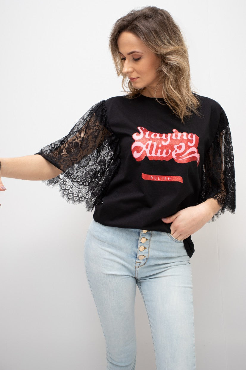 T-SHIRT MANGA RENDA RELISH