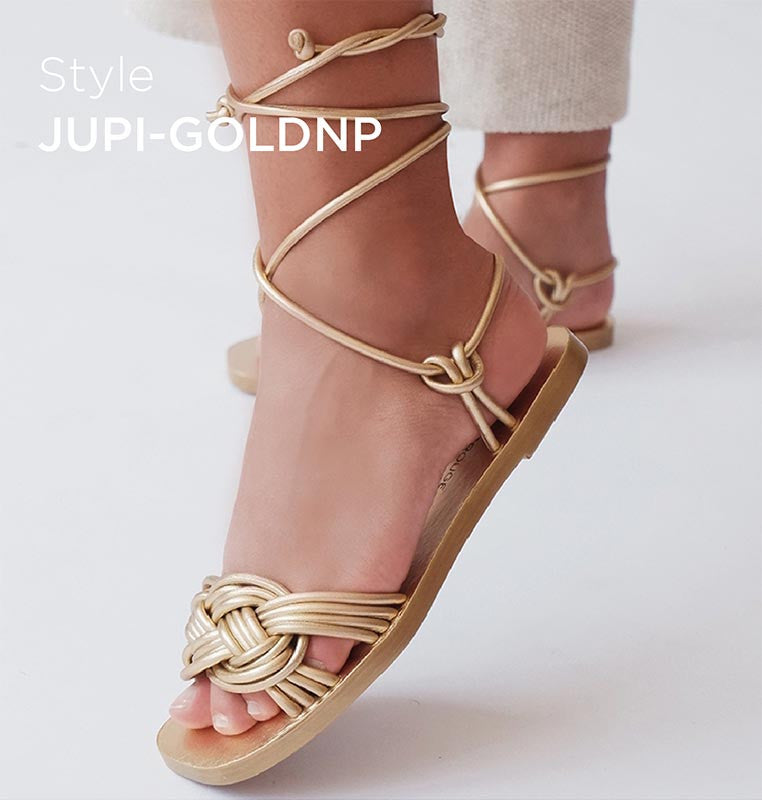BOHO FLAT SANDALS WITH GOLD&ROUGE KNOT EFFECT