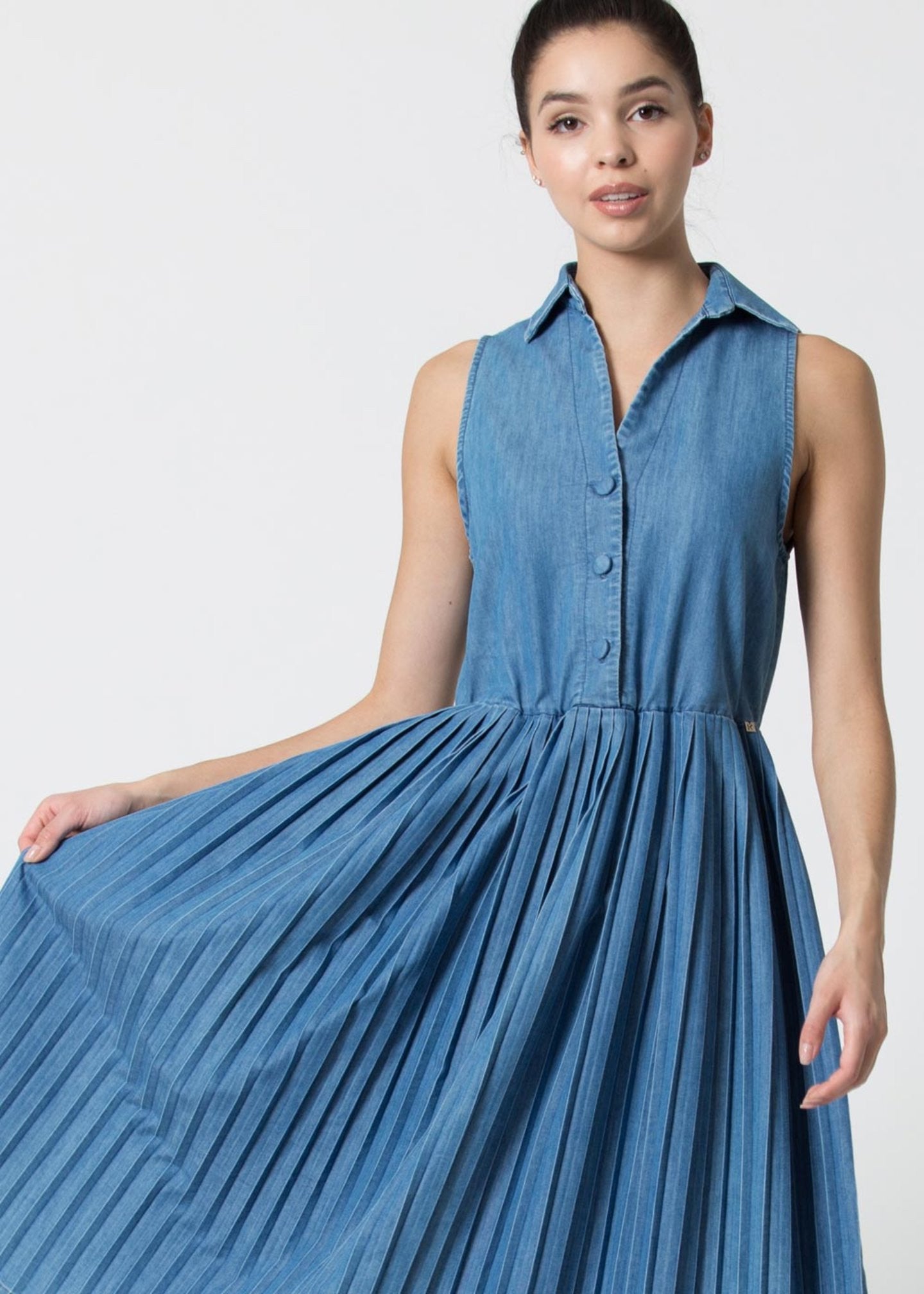 VESTIDO GANGA COM SAIA PLISSADA KOCCA