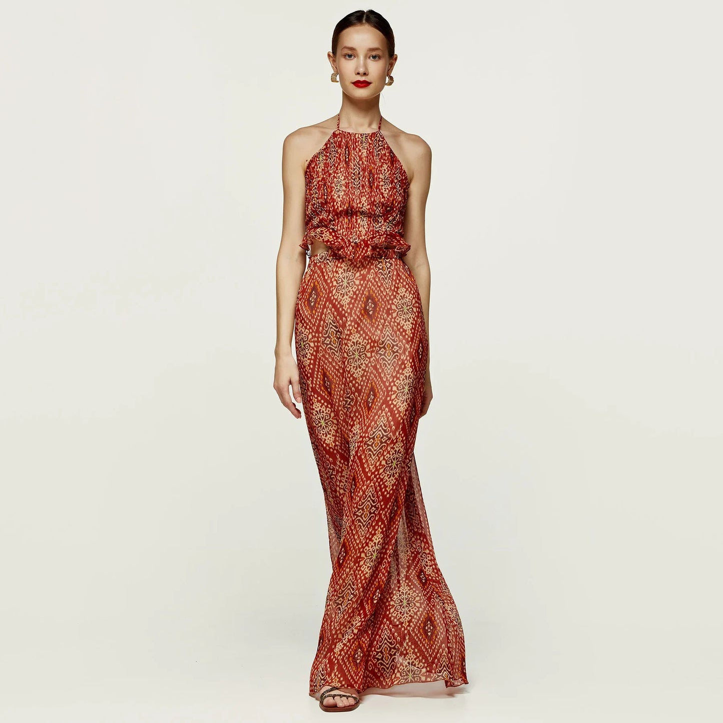 PRINTED MAXI DRESS WITH BACK OPENING ACCESS
