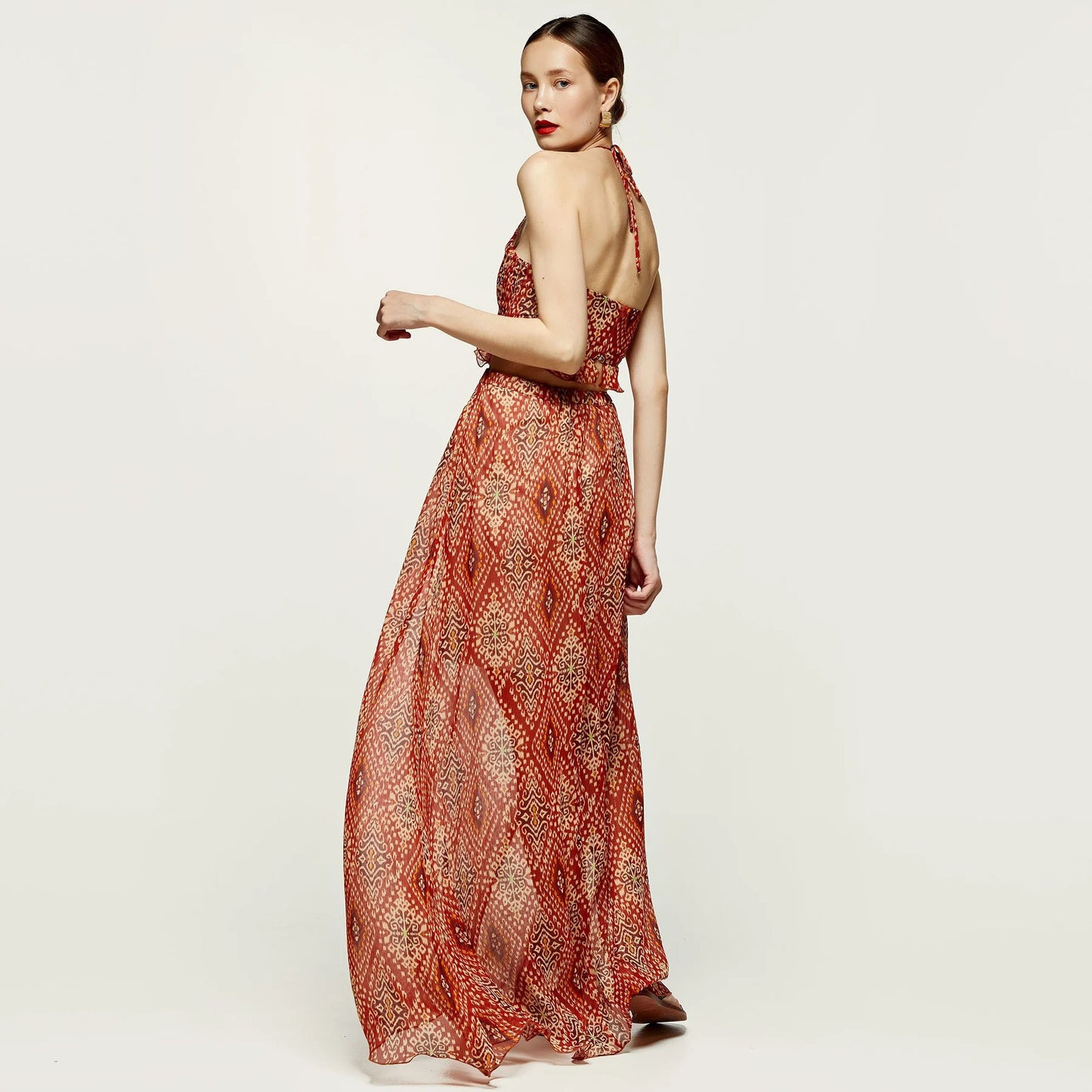 PRINTED MAXI DRESS WITH BACK OPENING ACCESS