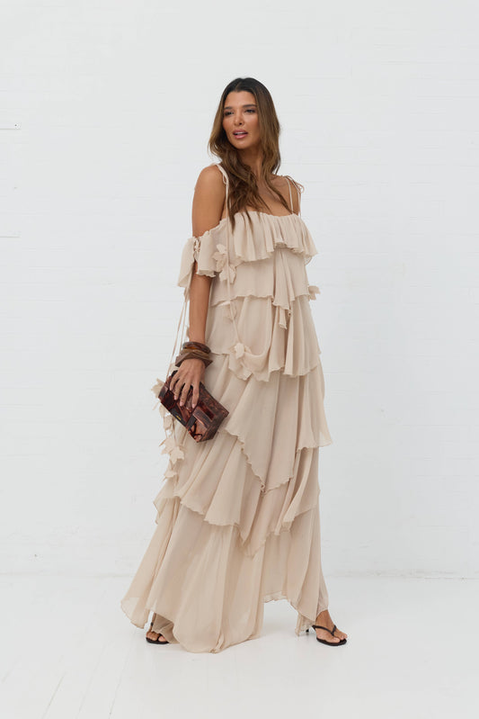 VESTIDO MAXI DE FOLHOS SWALLOW