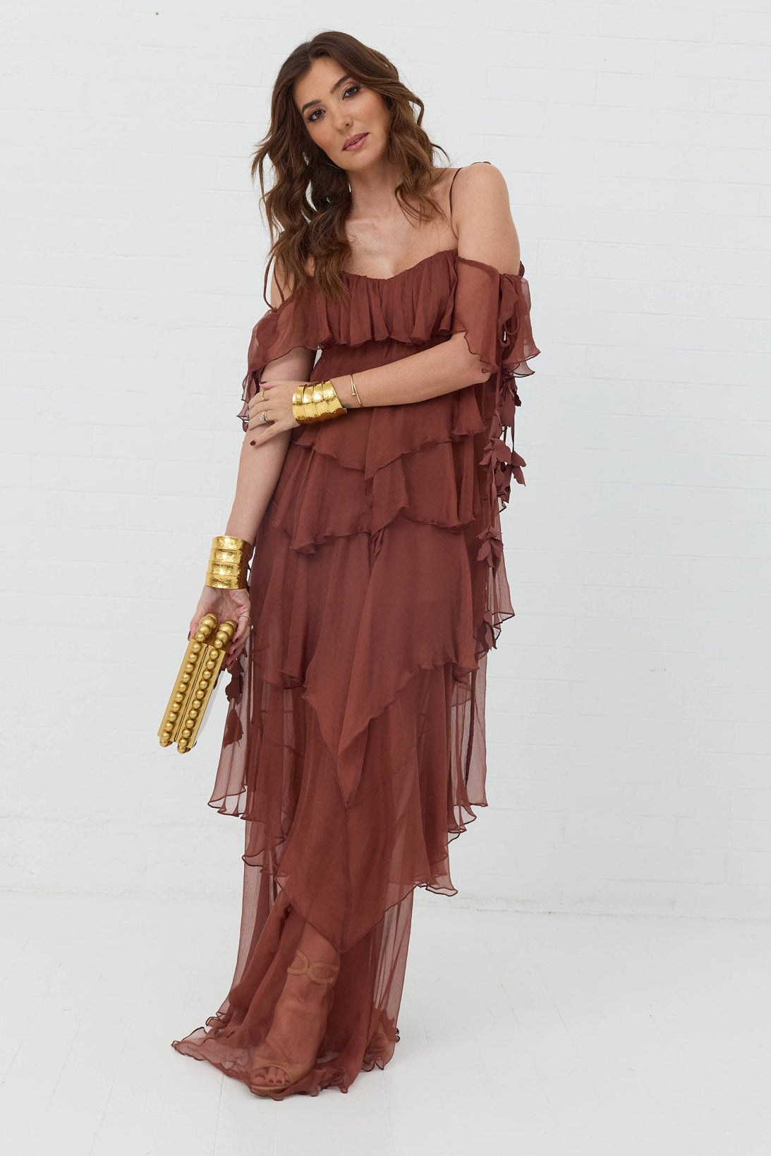VESTIDO MAXI DE FOLHOS SWALLOW