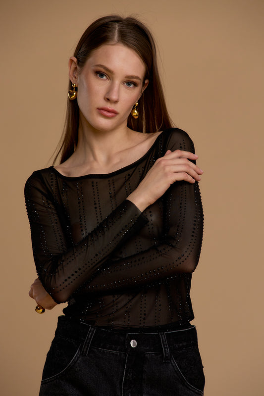 BLUSA DE TULE COM STRASS -NOSECRETS