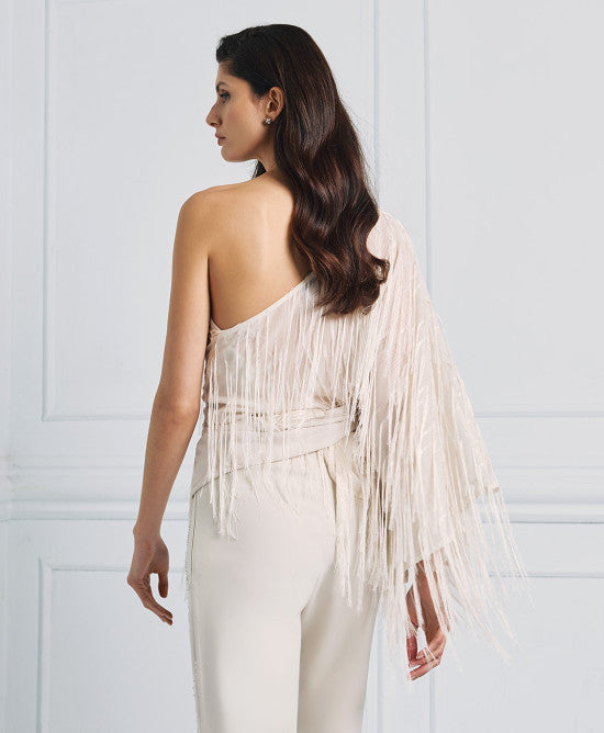 BLUSA ASSIMÉTRICA COM FRANJAS ACCESS