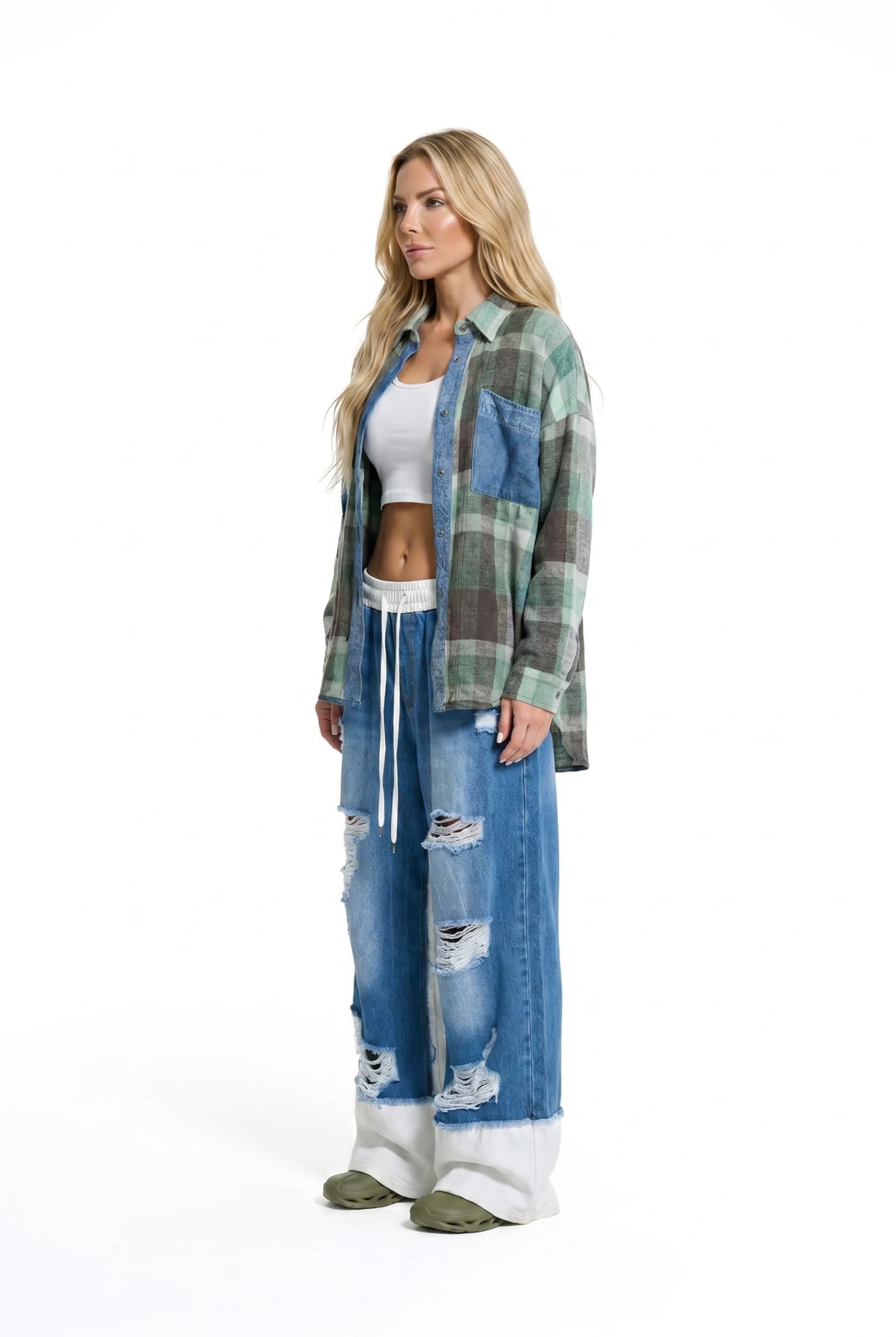 CALÇAS WIDE LEG RASGOS GANGA COM FELPA VDR