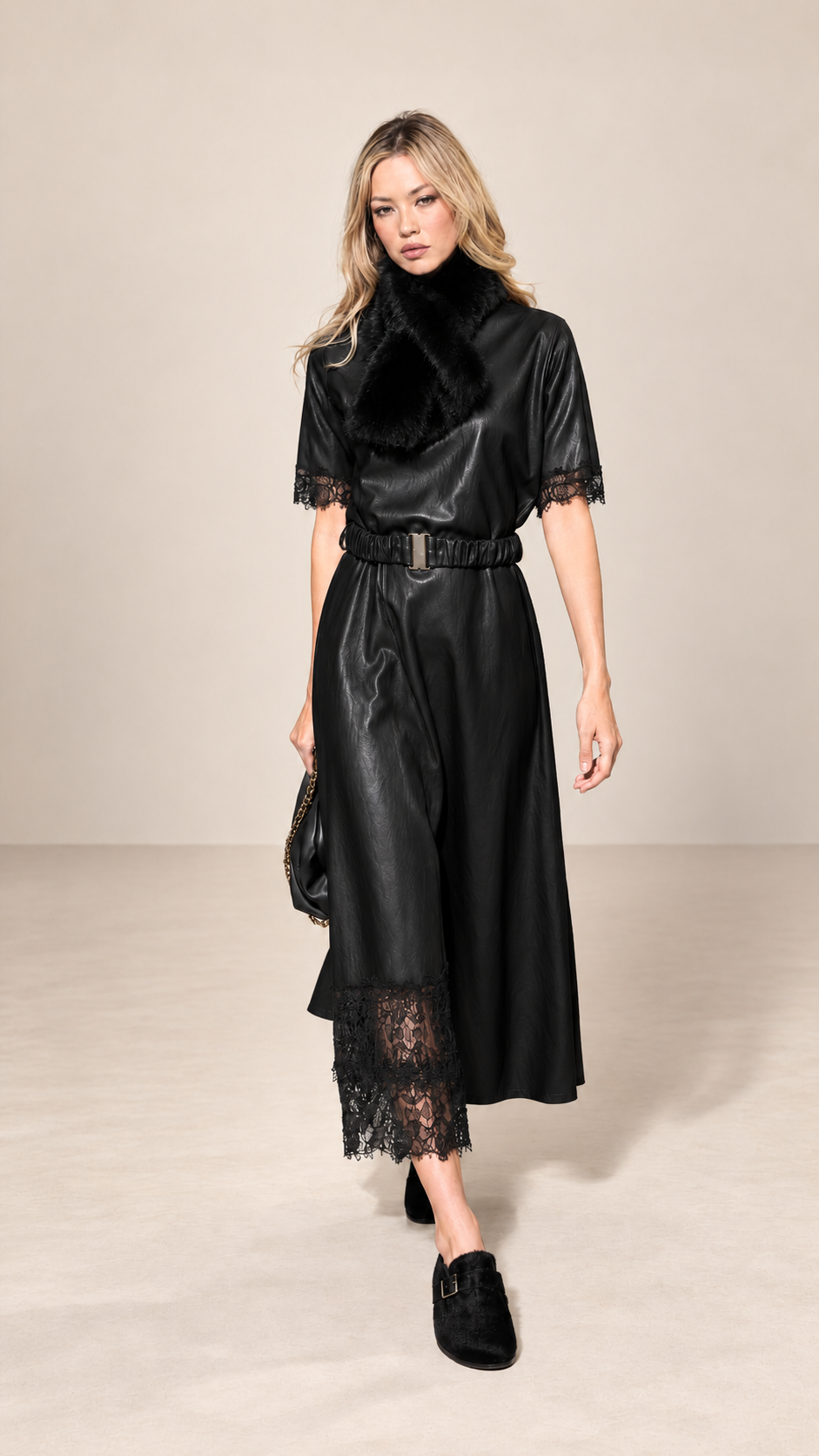 VESTIDO ECOPELE E RENDA - GUSI