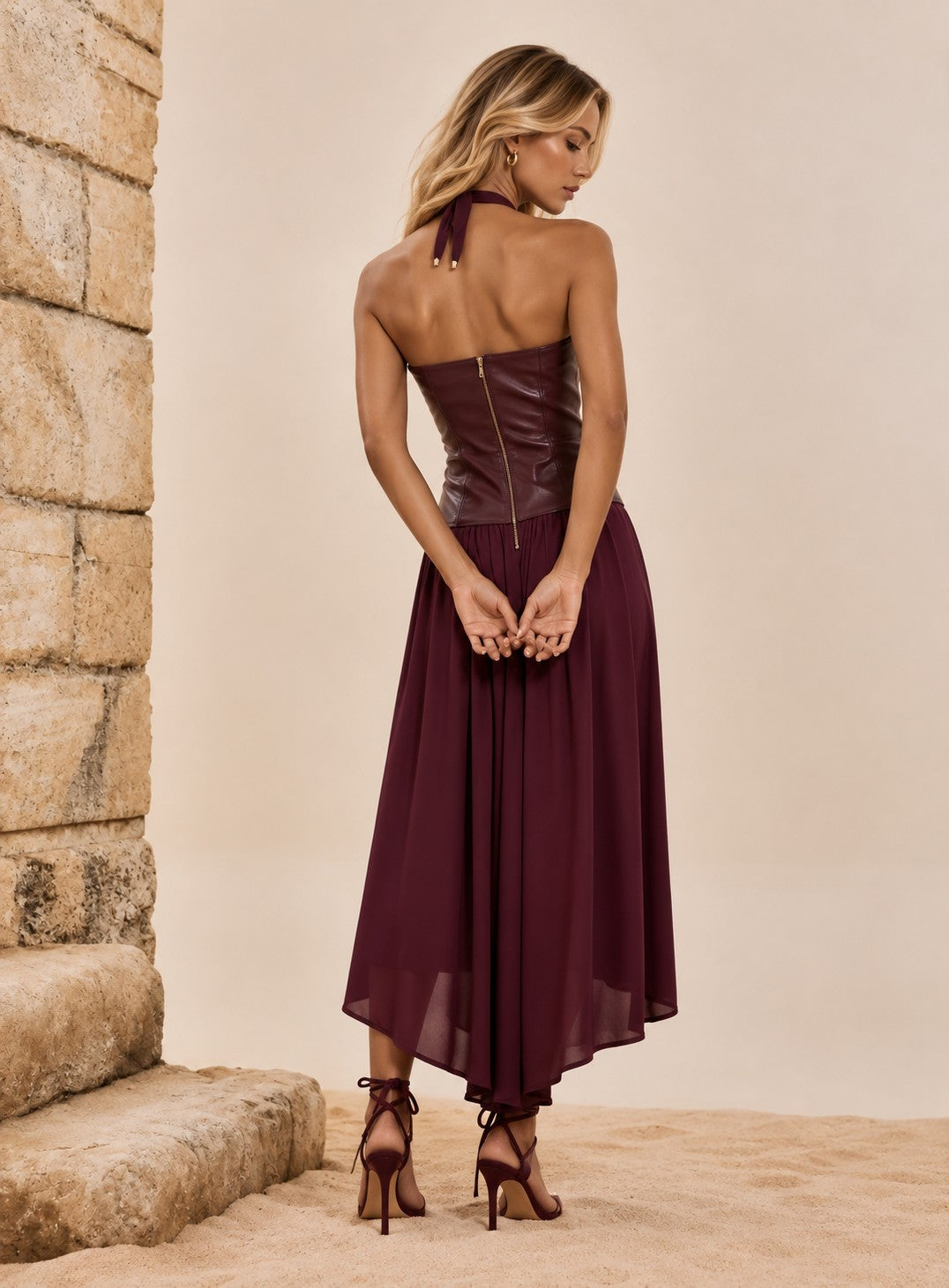 Vestido cai cai tom vinho para eventos