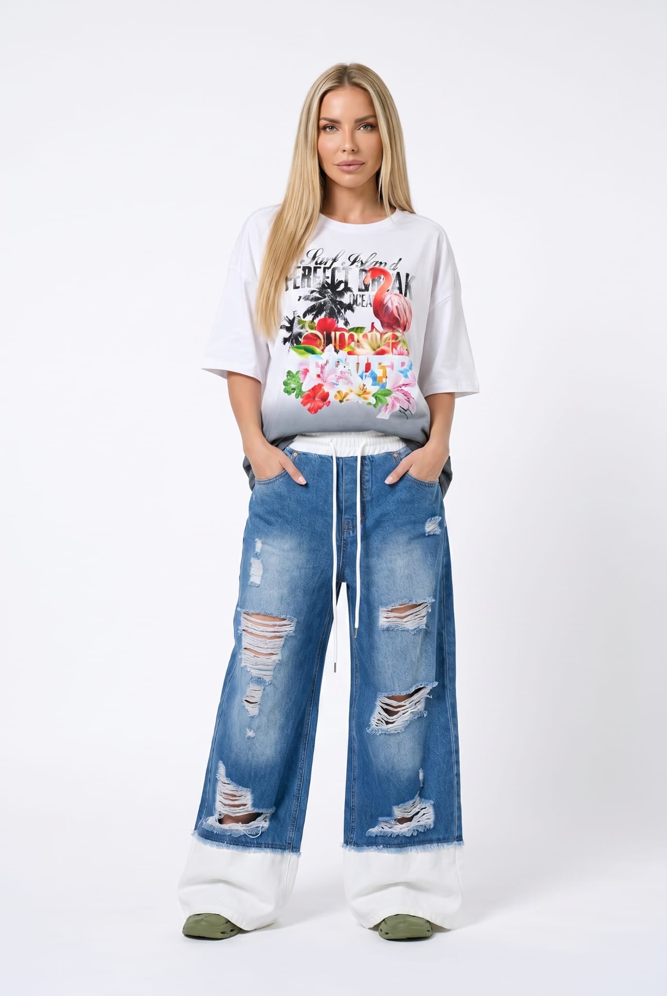 CALÇAS WIDE LEG RASGOS GANGA COM FELPA VDR