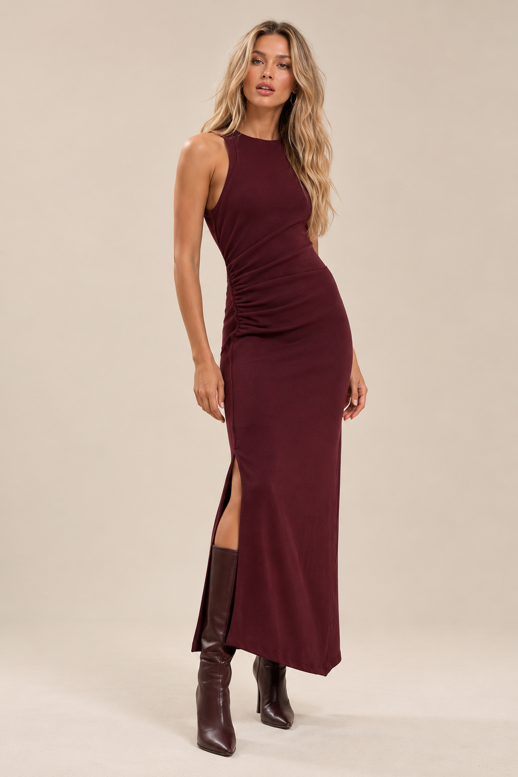 VESTIDO MIDI DRAPEADO - OPEN