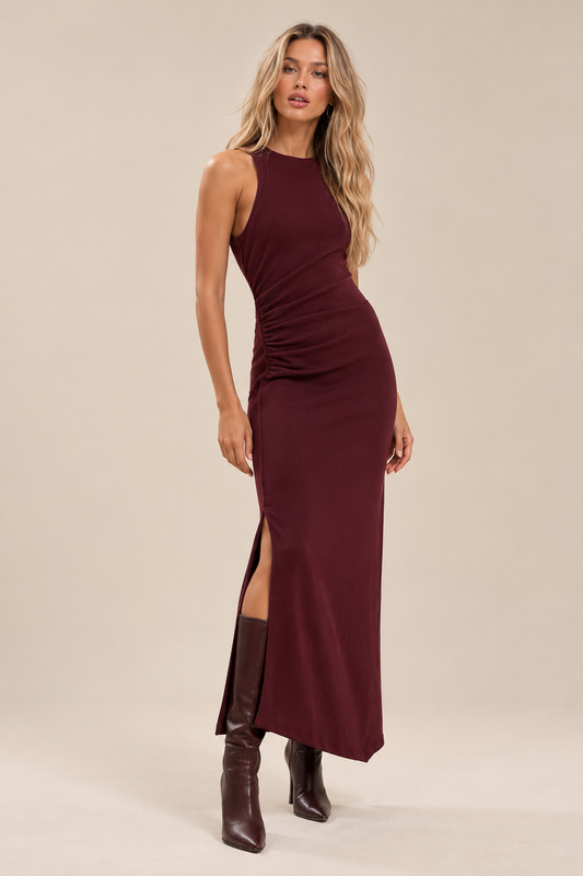 VESTIDO MIDI DRAPEADO - OPEN