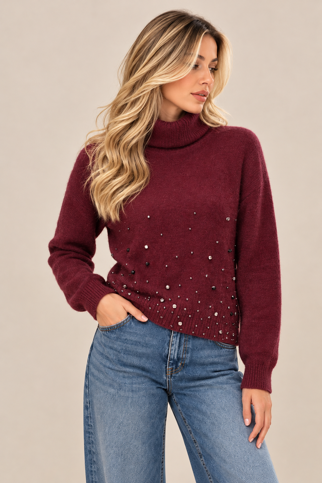 CAMISOLA GOLA ALTA COM TACHAS - KOCCA