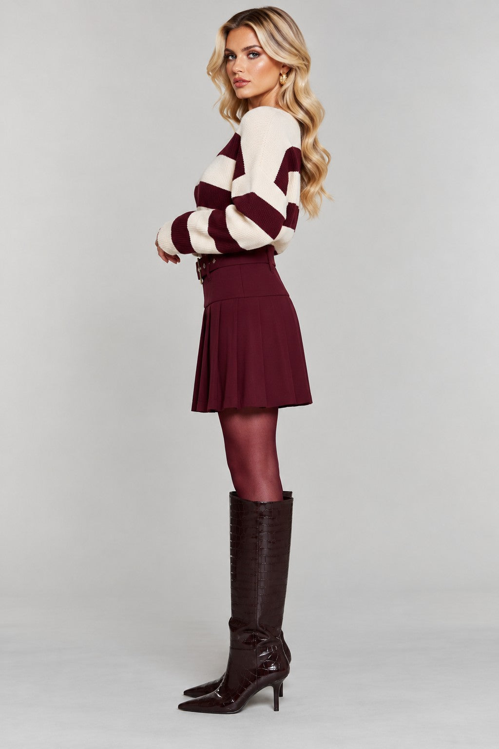 suéter risca burgundy creme