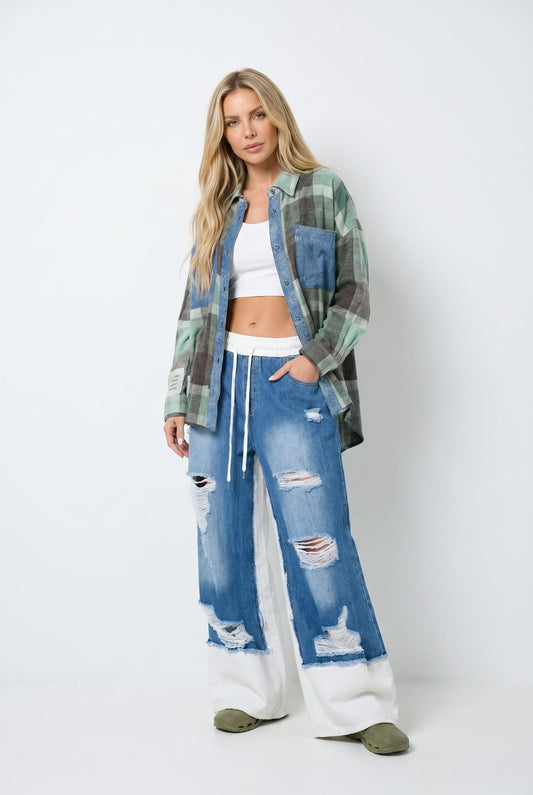 CALÇAS WIDE LEG RASGOS GANGA COM FELPA VDR