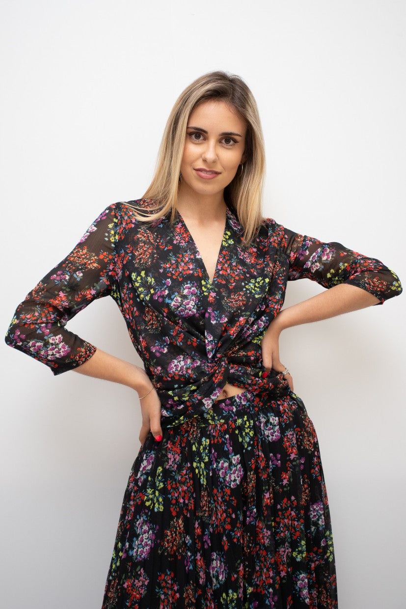 FLOWERS BLOUSE WITH KOCCA KNOT DETAIL