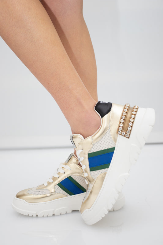 EMANUELLE VEE SHINY AND STRIPE SNEAKERS
