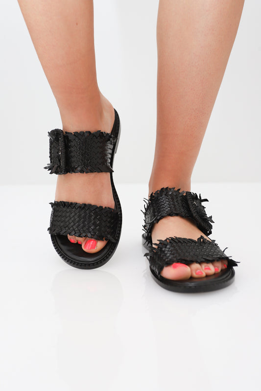 RAFFIA SANDALS WITH EMANUÉLLE VEE BUCKLES