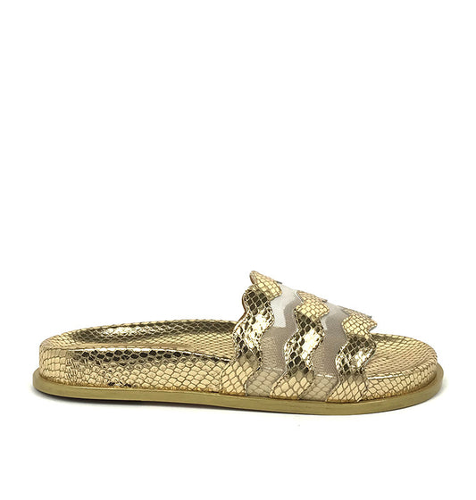 METALLIC SLIPPERS WITH TRANSPARENT NET GOLD&amp;ROUGE