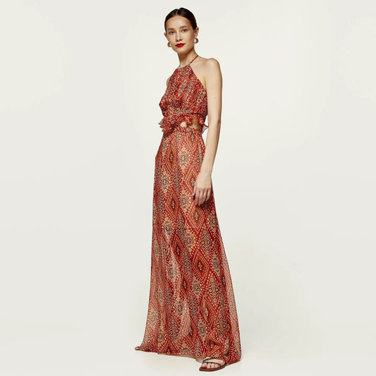 PRINTED MAXI DRESS WITH BACK OPENING ACCESS