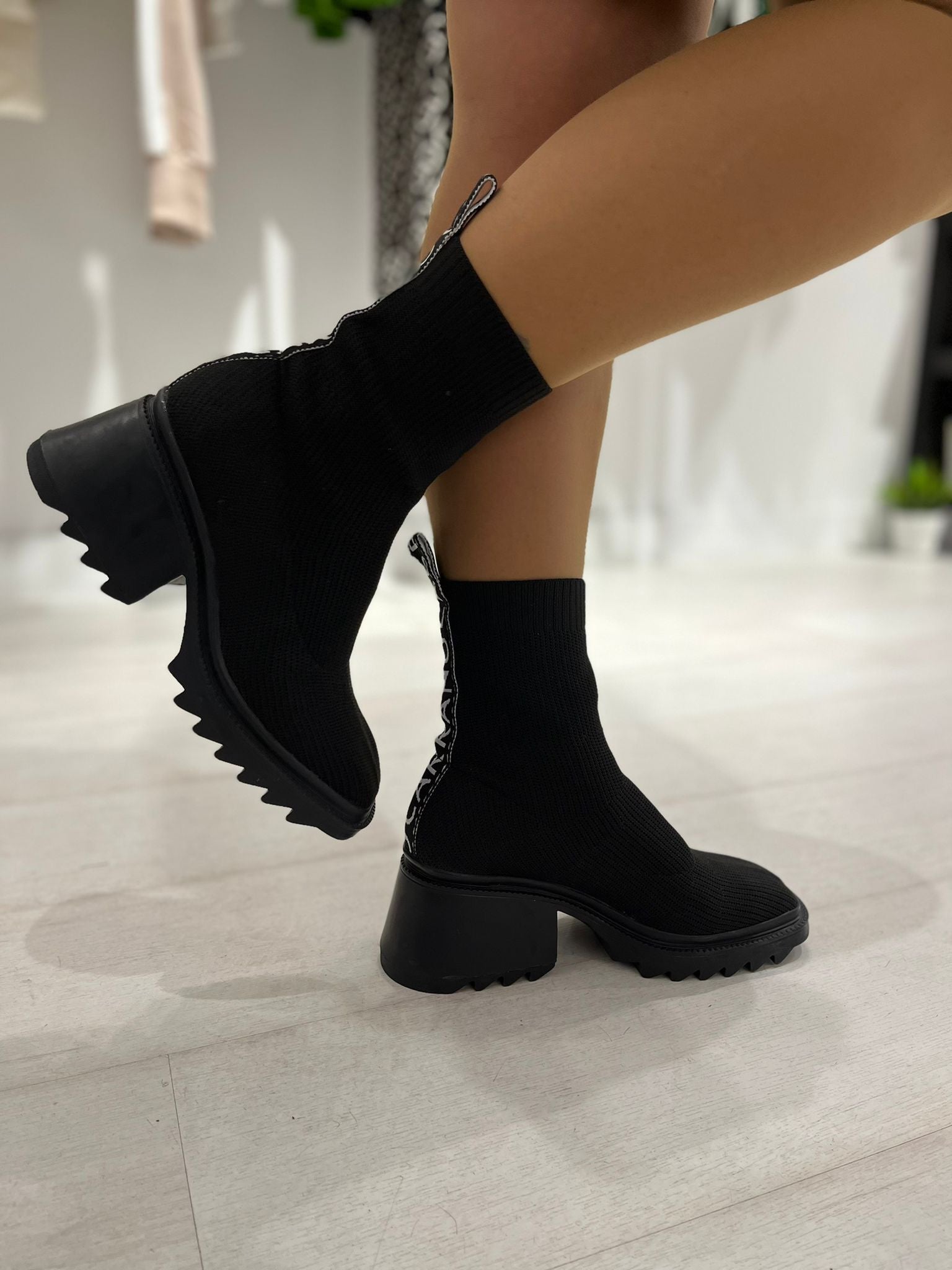 HOT Knee High Sock Boots Inch Heel Black Sock Sock Boot Inch